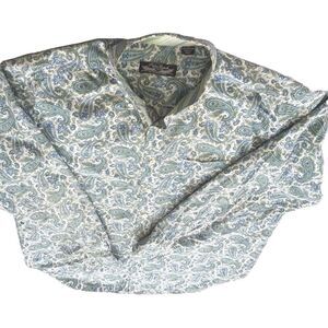 Palm Beach Men's Long-sleeved Button Down Shirt Size Medium Floral Paisley Green